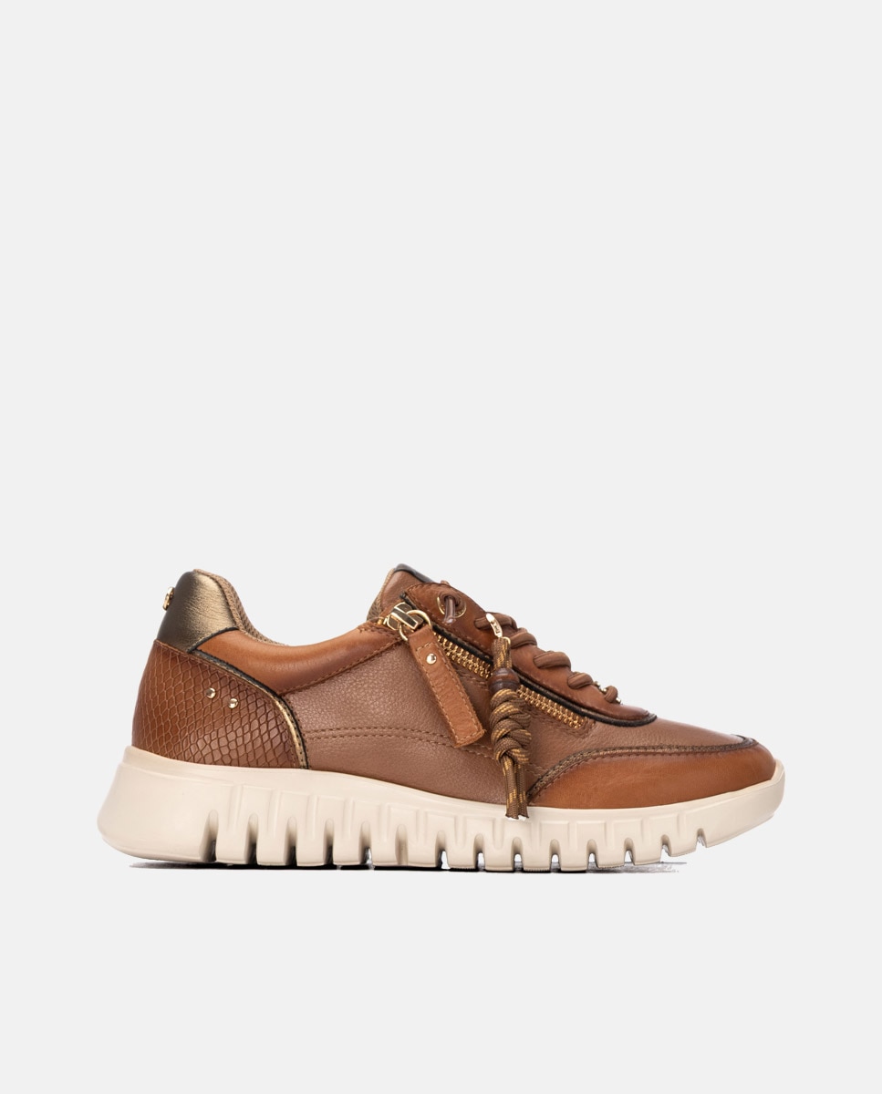 Zapatilla de mujer con cordones de piel - Carmela - Camel Camel-1