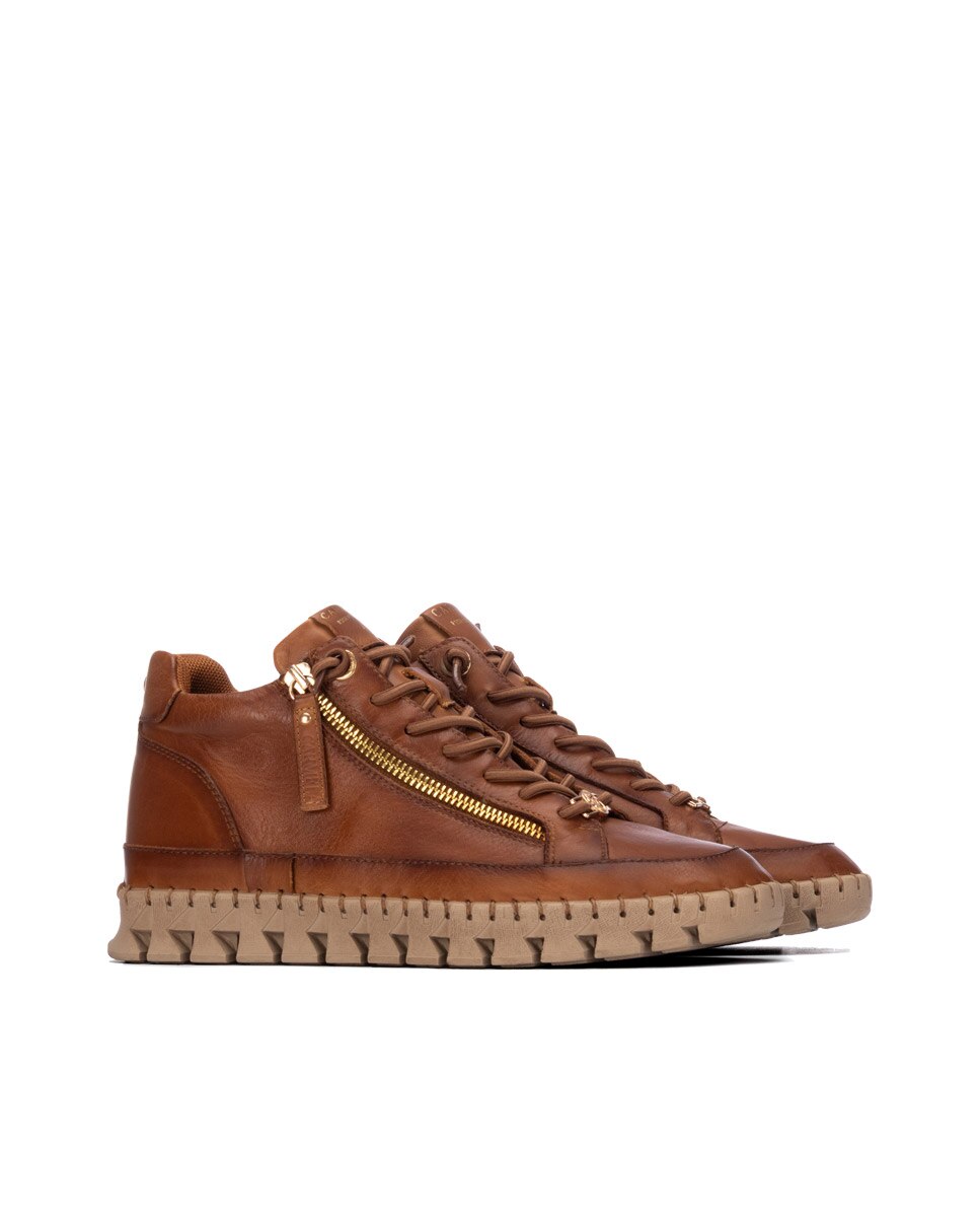 Botín de mujer en piel con cordones - Carmela - Camel Camel-4