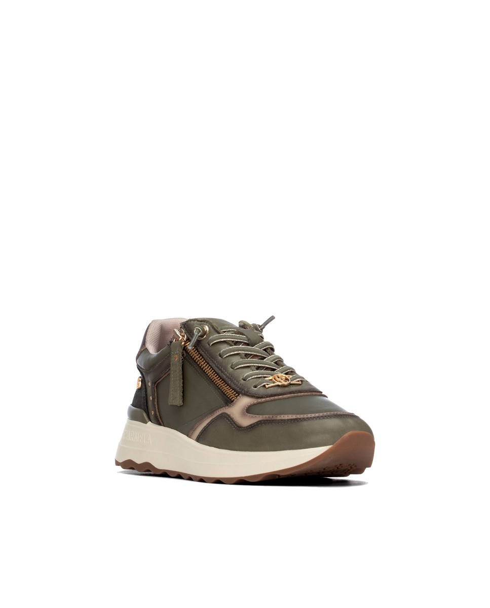 Zapatilla de mujer con cordones - Carmela - Kaki Kaki-3