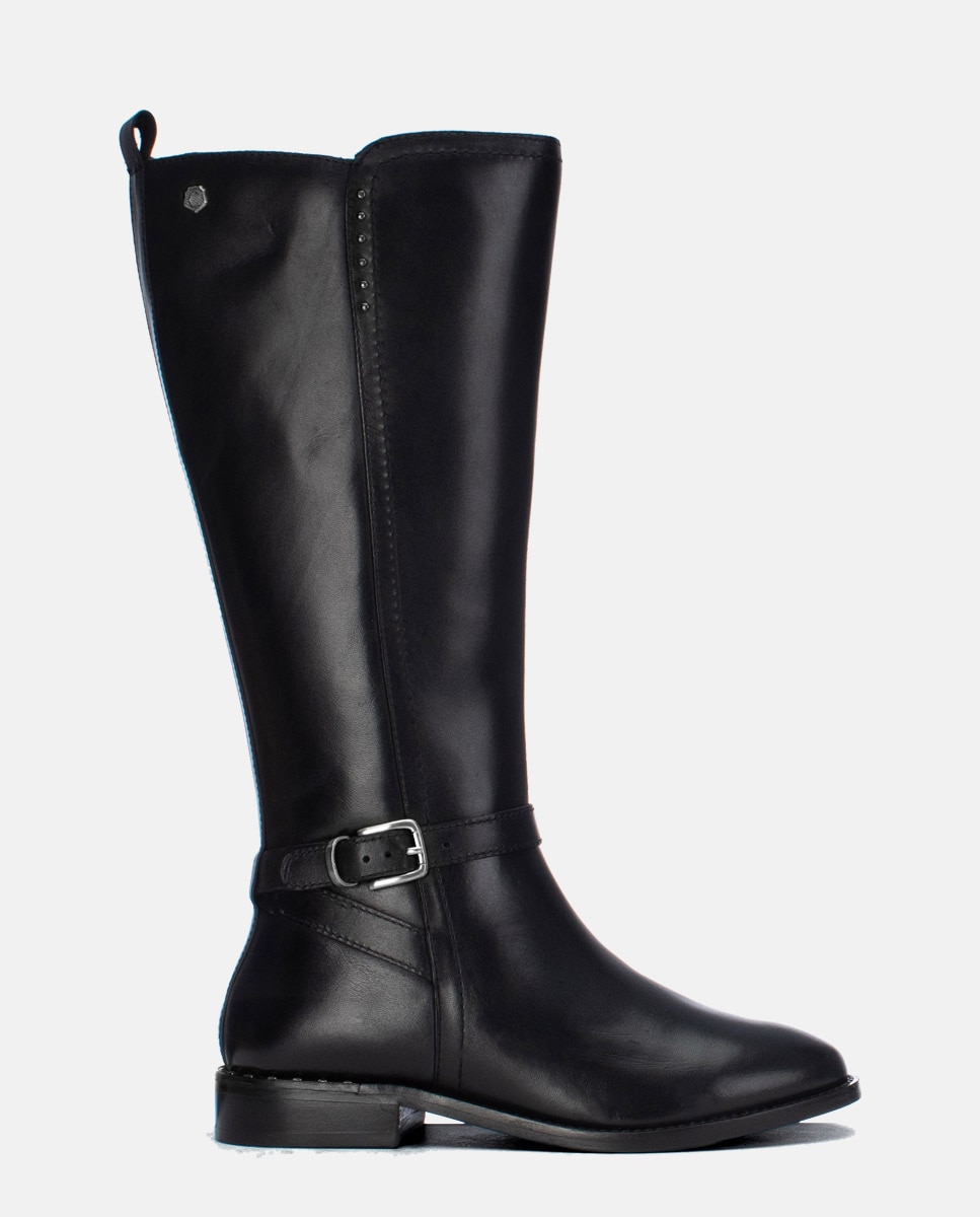 Bota de mujer con cremallera de piel - Carmela - Negro Negro-1