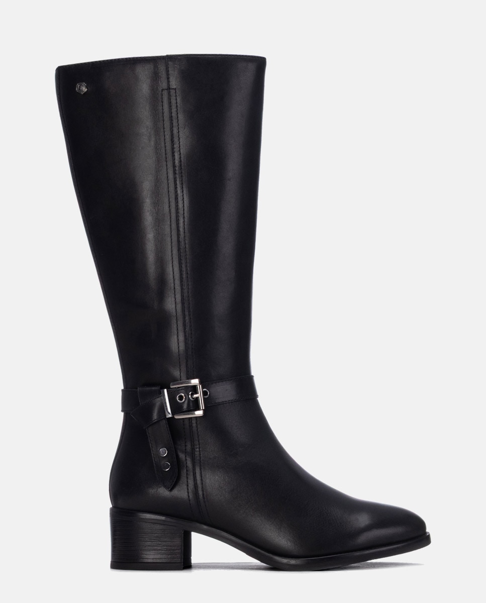 Bota de mujer con cremallera de piel - Carmela - Negro Negro-1