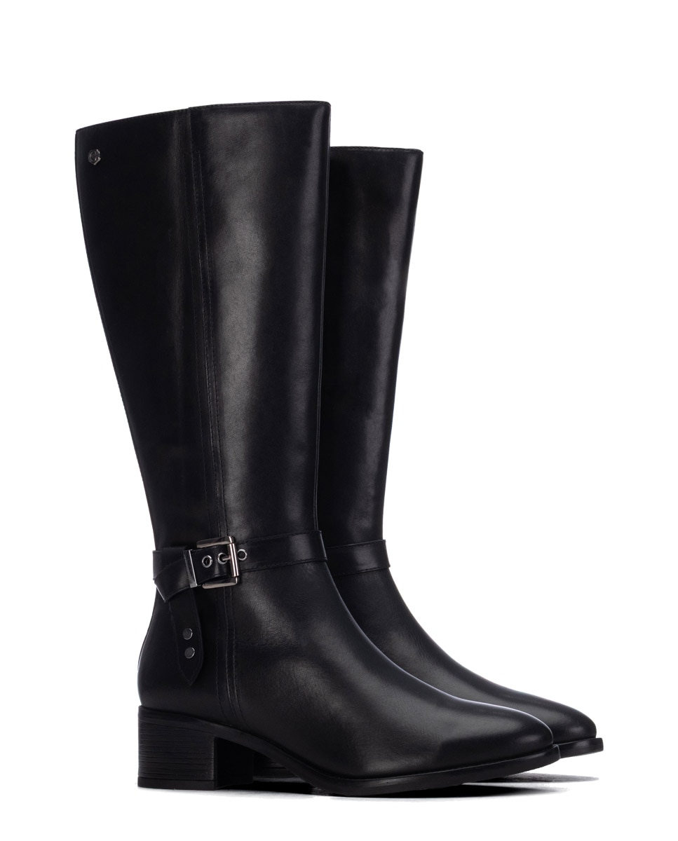 Bota de mujer con cremallera de piel - Carmela - Negro Negro-4