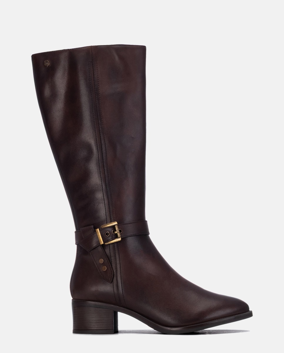 Bota de mujer con cremallera de piel - Carmela - Marrón Marrón-1