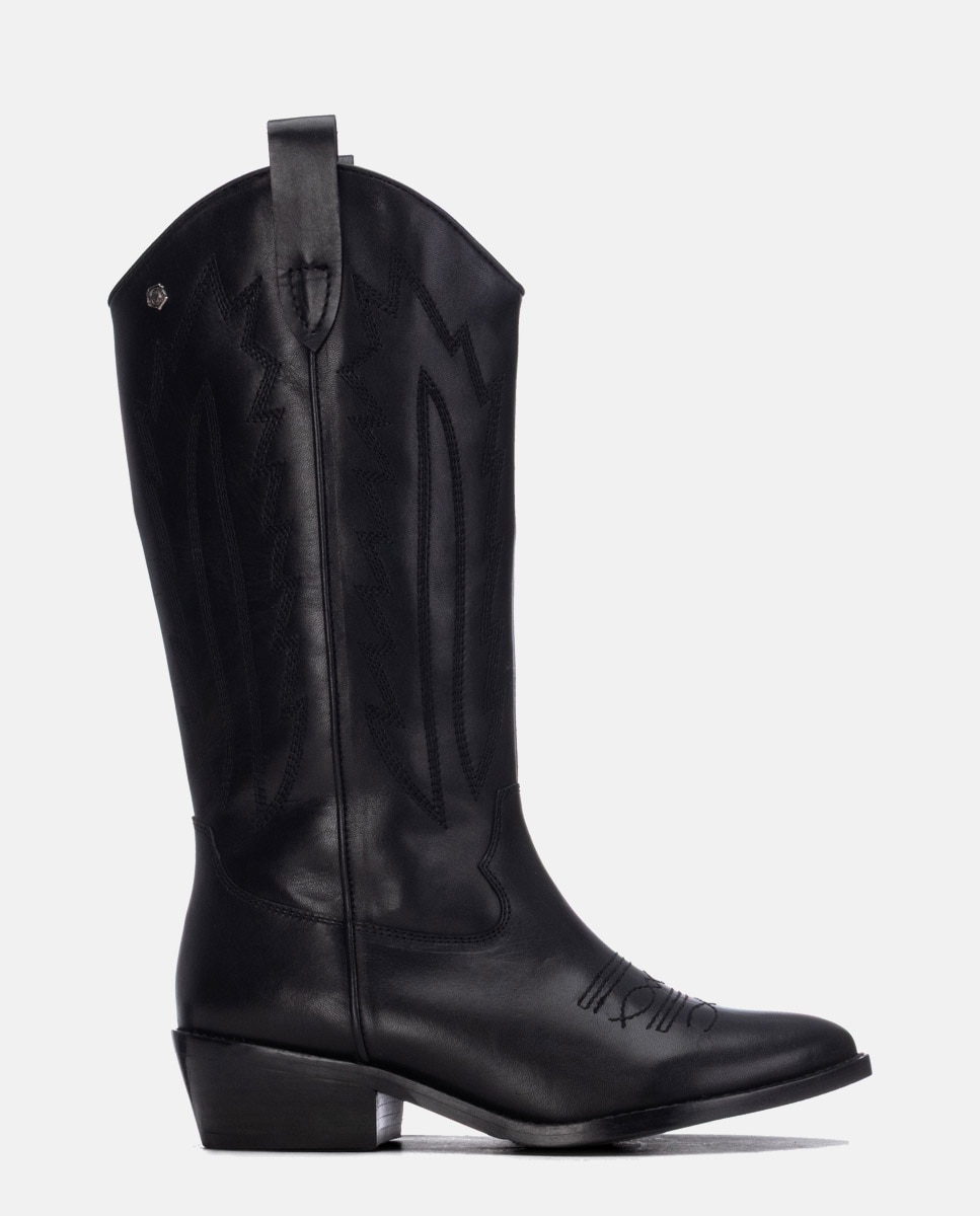 Bota de mujer con cremallera de piel - Carmela - Negro Negro-1