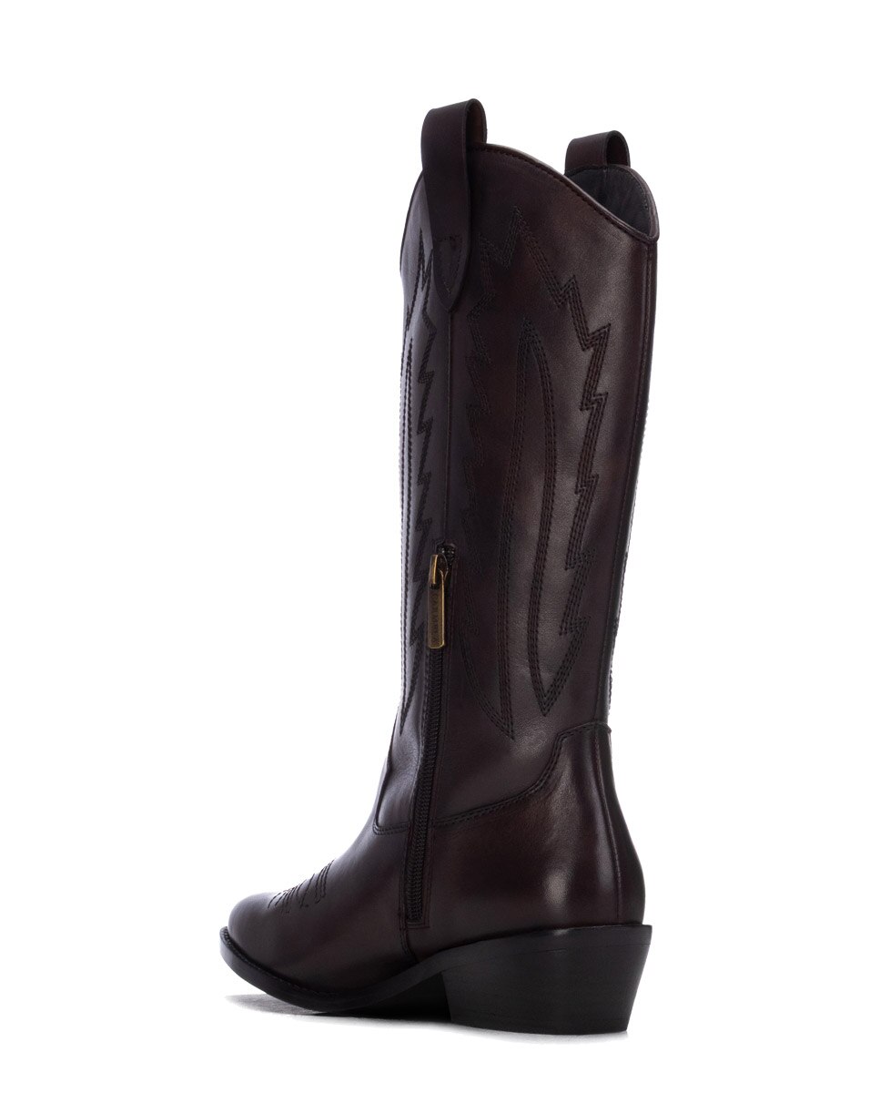 Bota de mujer con cremallera de piel - Carmela - Marrón Marrón-2