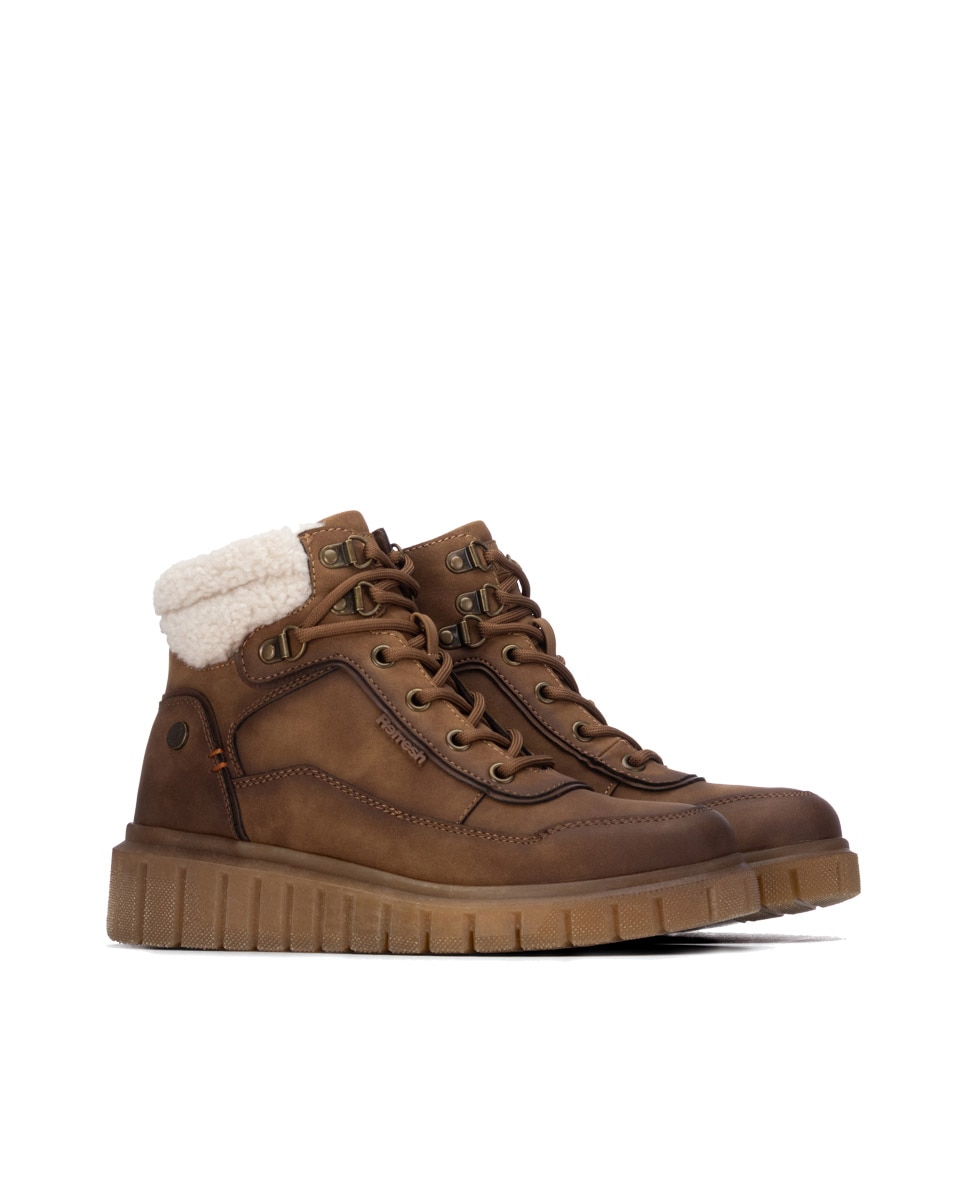 Botines con pelo de mujer con cordones - Refresh - Camel Camel-4