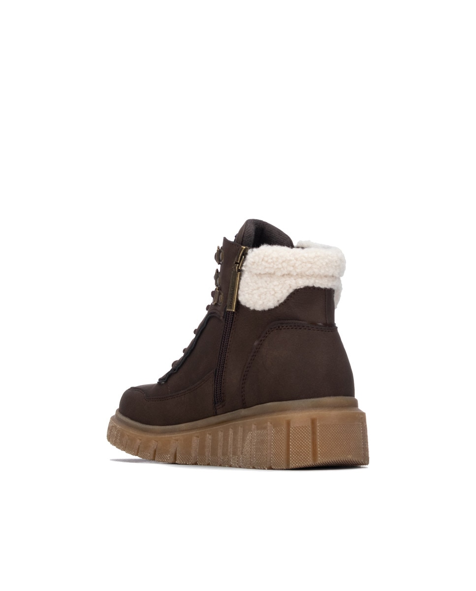Botines con pelo de mujer con cordones - Refresh - Marrón Marrón-2
