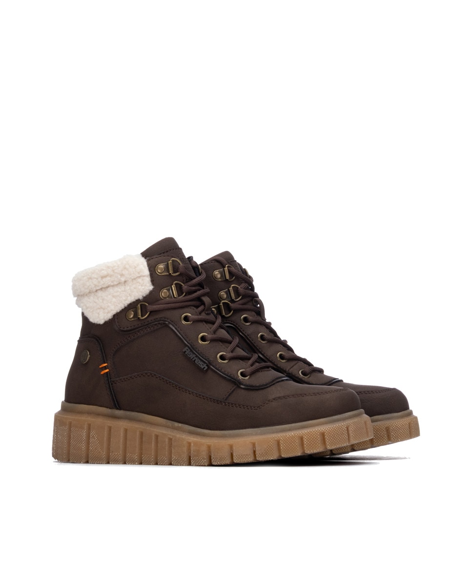 Botines con pelo de mujer con cordones - Refresh - Marrón Marrón-4