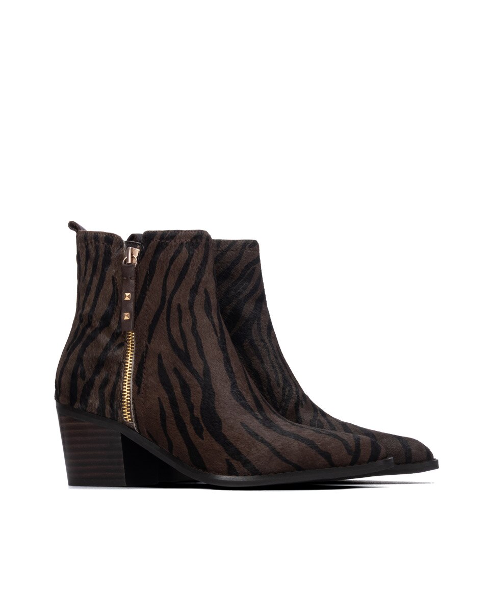 Botines de mujer con cremallera de piel - Carmela - Negro Negro-4