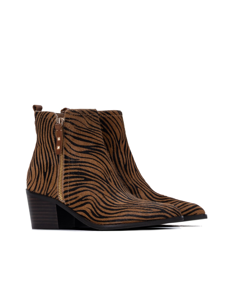 Botines de mujer con cremallera de piel - Carmela - Camel Camel-4