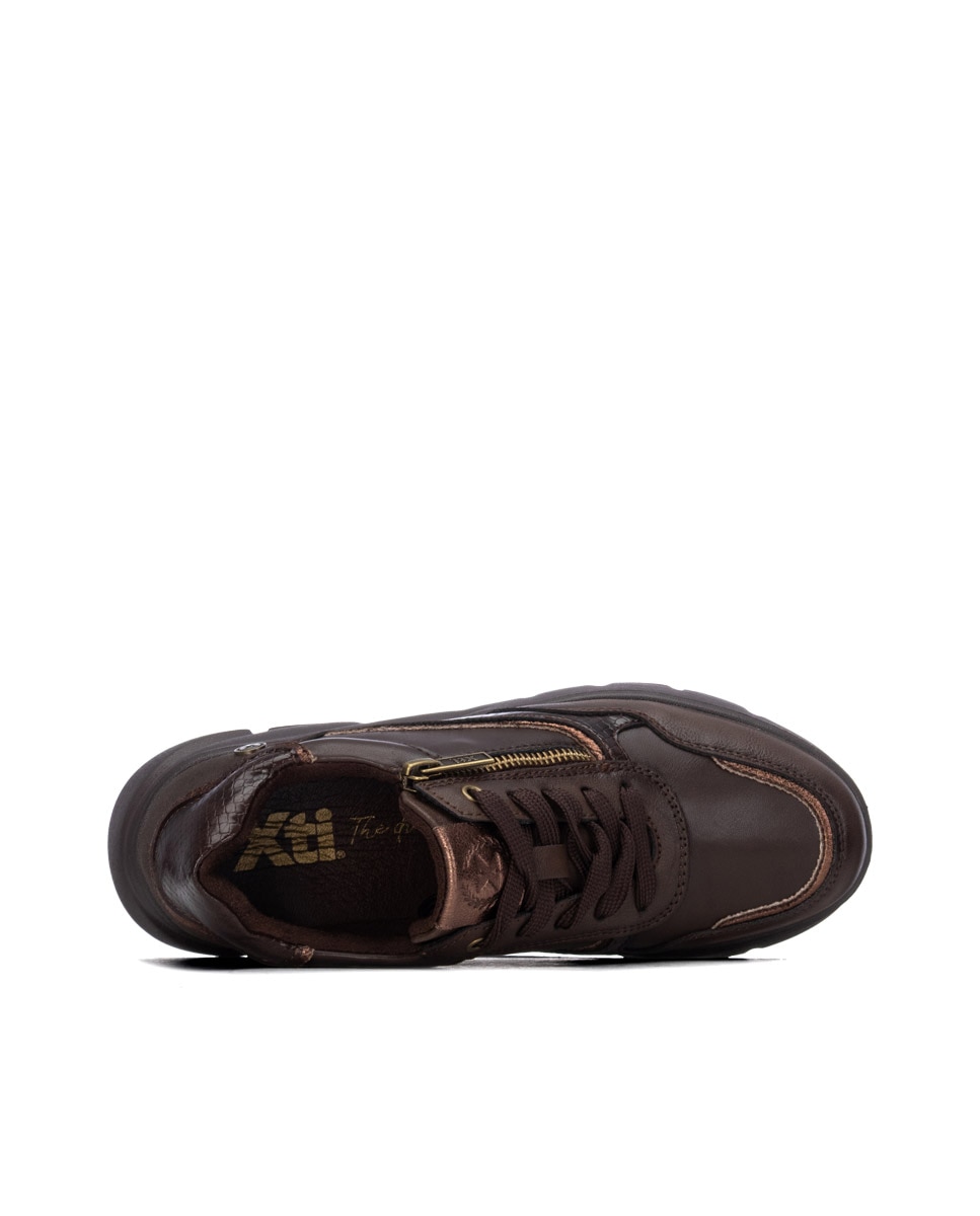 Zapatilla de mujer con cordones - Xti - Marrón Marrón-5