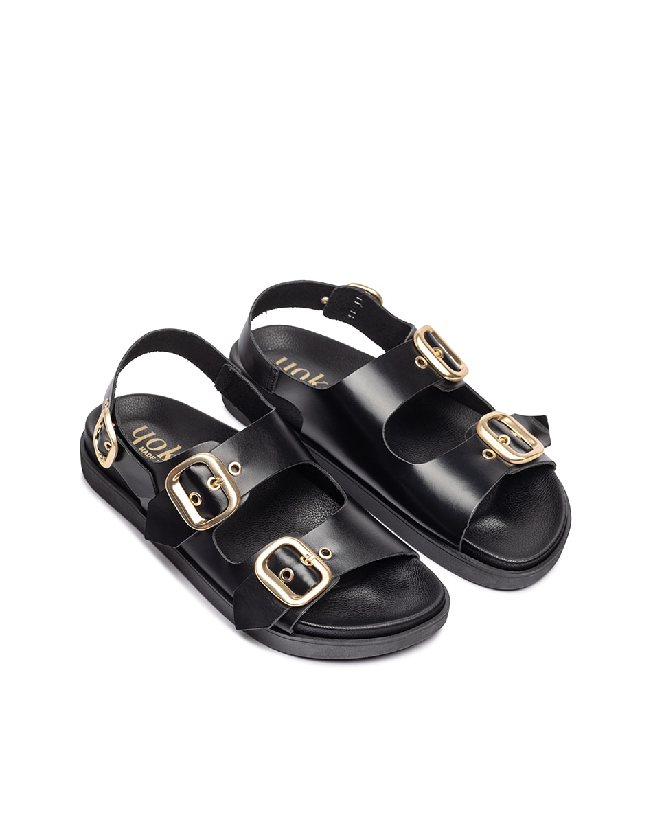 Sandalias planas de mujer de piel - Yokono - Negro Negro-3