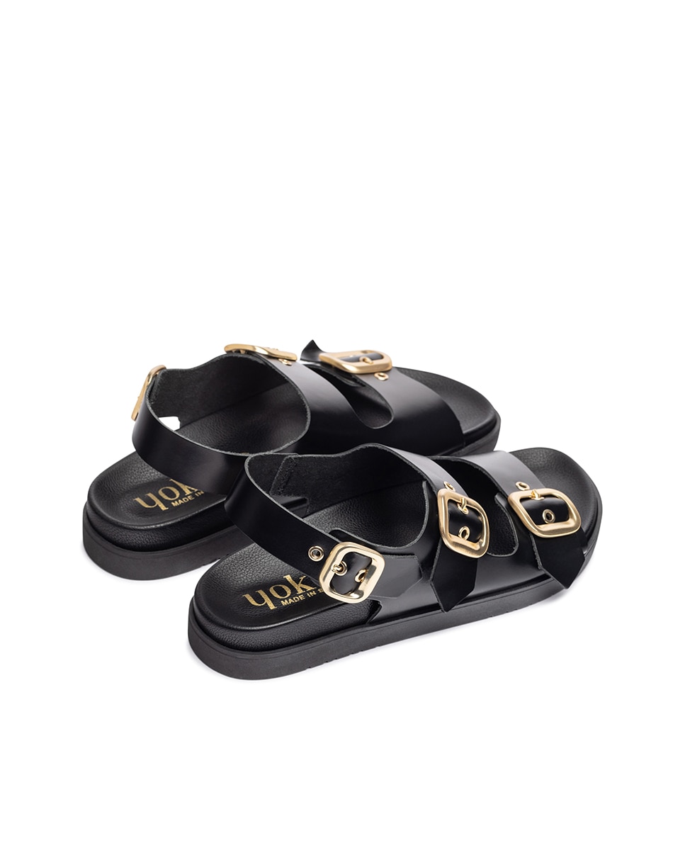 Sandalias planas de mujer de piel - Yokono - Negro Negro-4