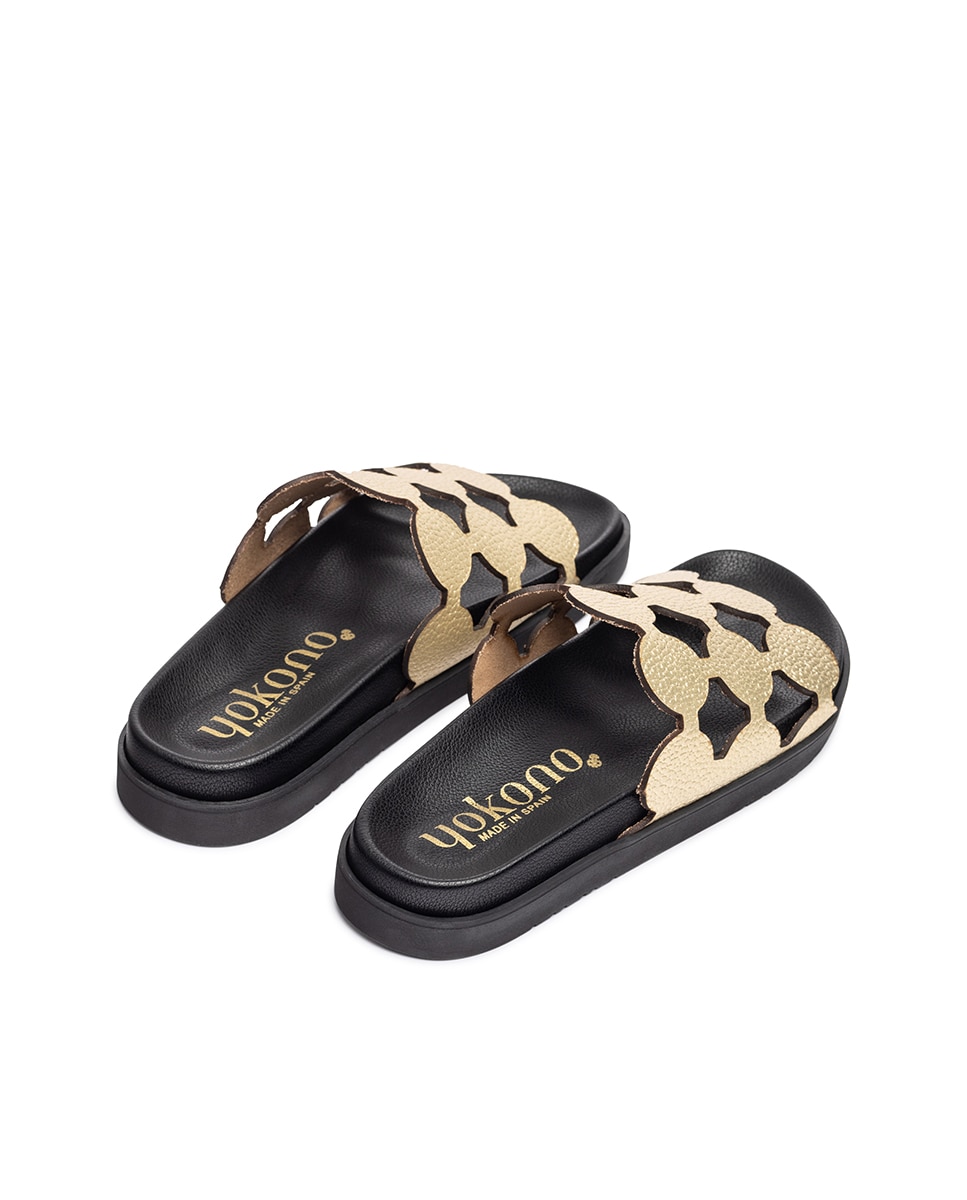 Sandalias planas de mujer de piel - Yokono - Dorado Dorado-6