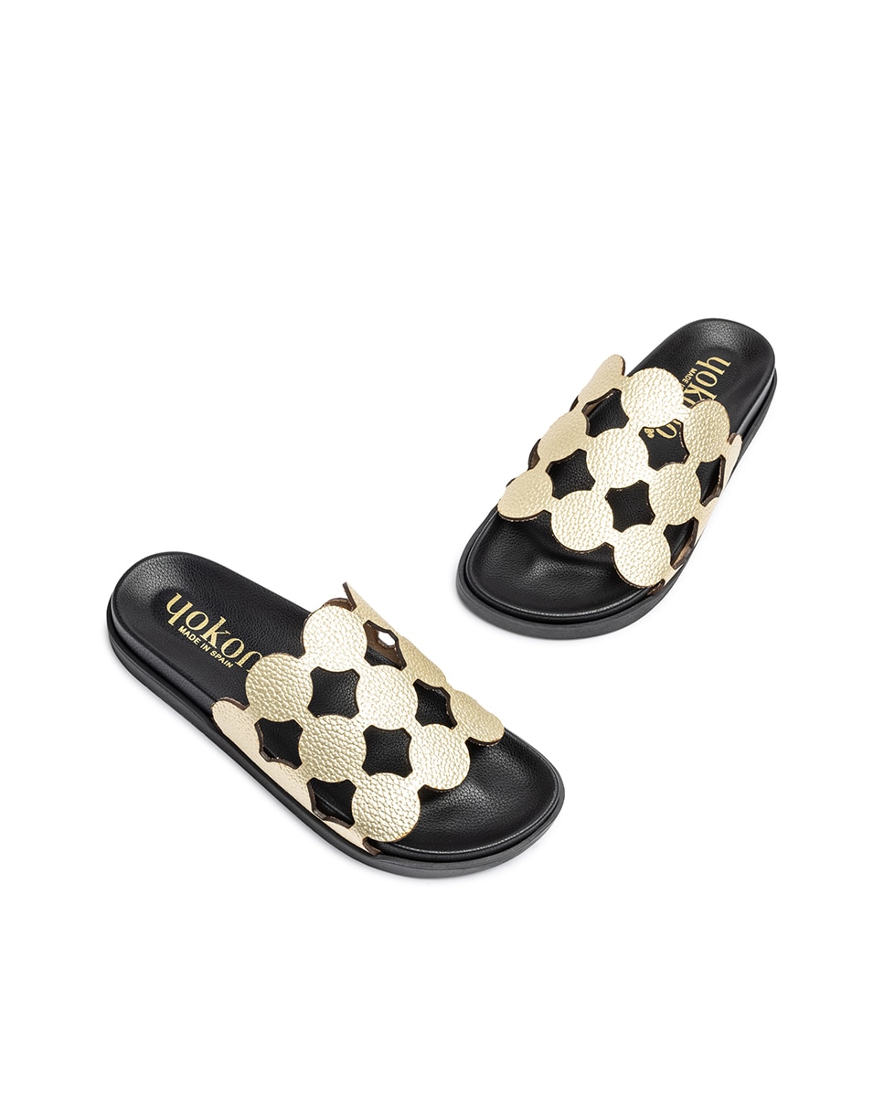 Sandalias planas de mujer de piel - Yokono - Dorado Dorado-3