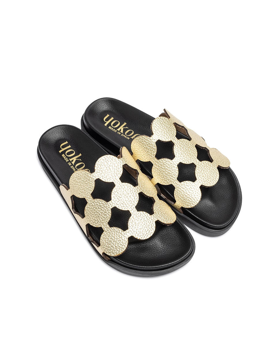 Sandalias planas de mujer de piel - Yokono - Dorado Dorado-4