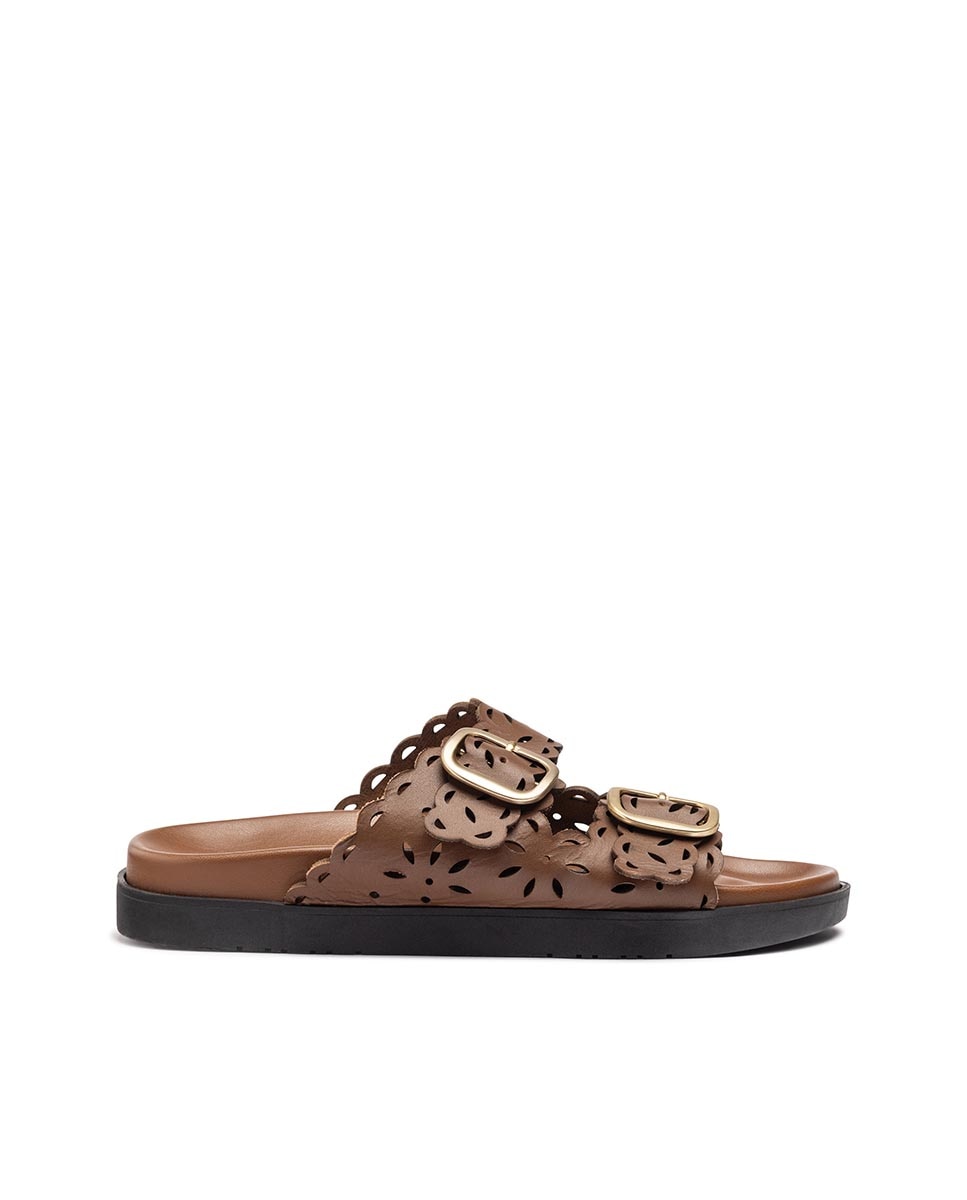 Sandalias planas de mujer de piel - Yokono - Marrón oscuro Marrón oscuro-1