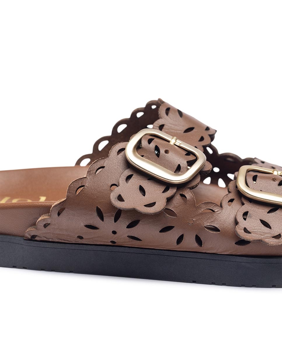Sandalias planas de mujer de piel - Yokono - Marrón oscuro Marrón oscuro-3