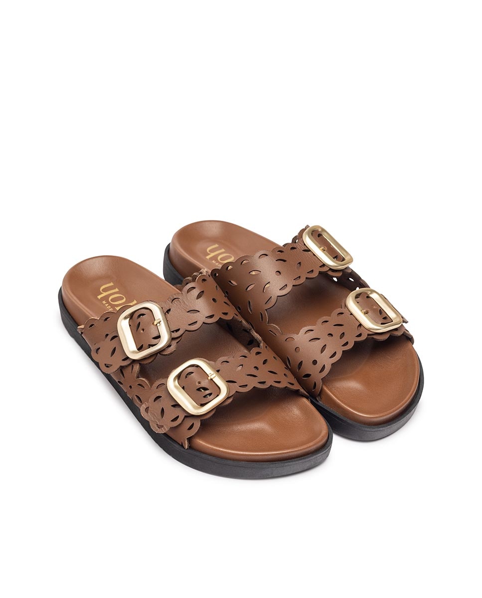 Sandalias planas de mujer de piel - Yokono - Marrón oscuro Marrón oscuro-2