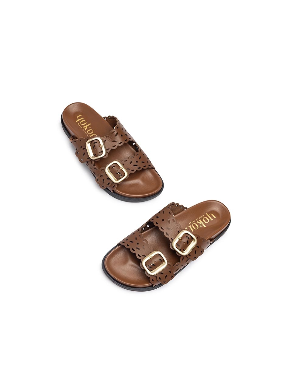 Sandalias planas de mujer de piel - Yokono - Marrón oscuro Marrón oscuro-5