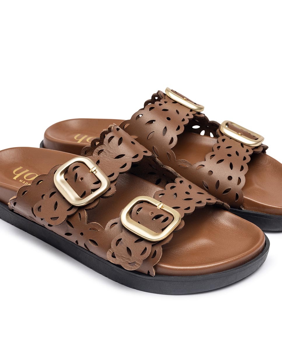 Sandalias planas de mujer de piel - Yokono - Marrón oscuro Marrón oscuro-6