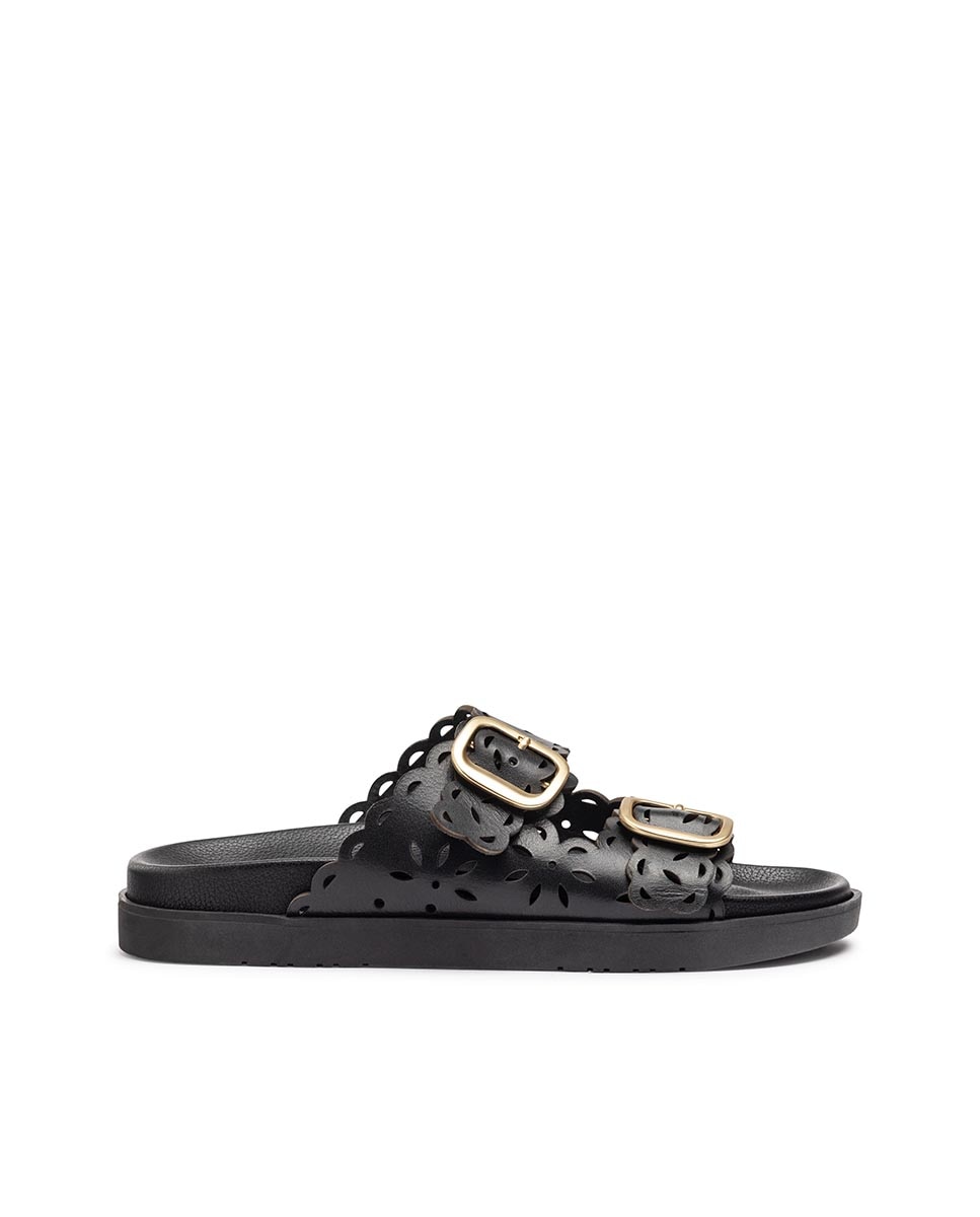 Sandalias planas de mujer de piel - Yokono - Negro Negro-1