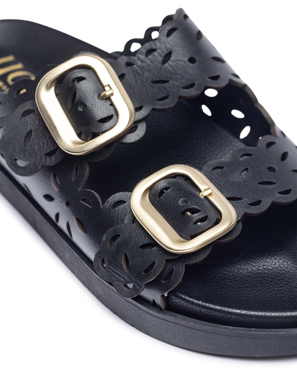 Sandalias planas de mujer de piel - Yokono - Negro Negro-4