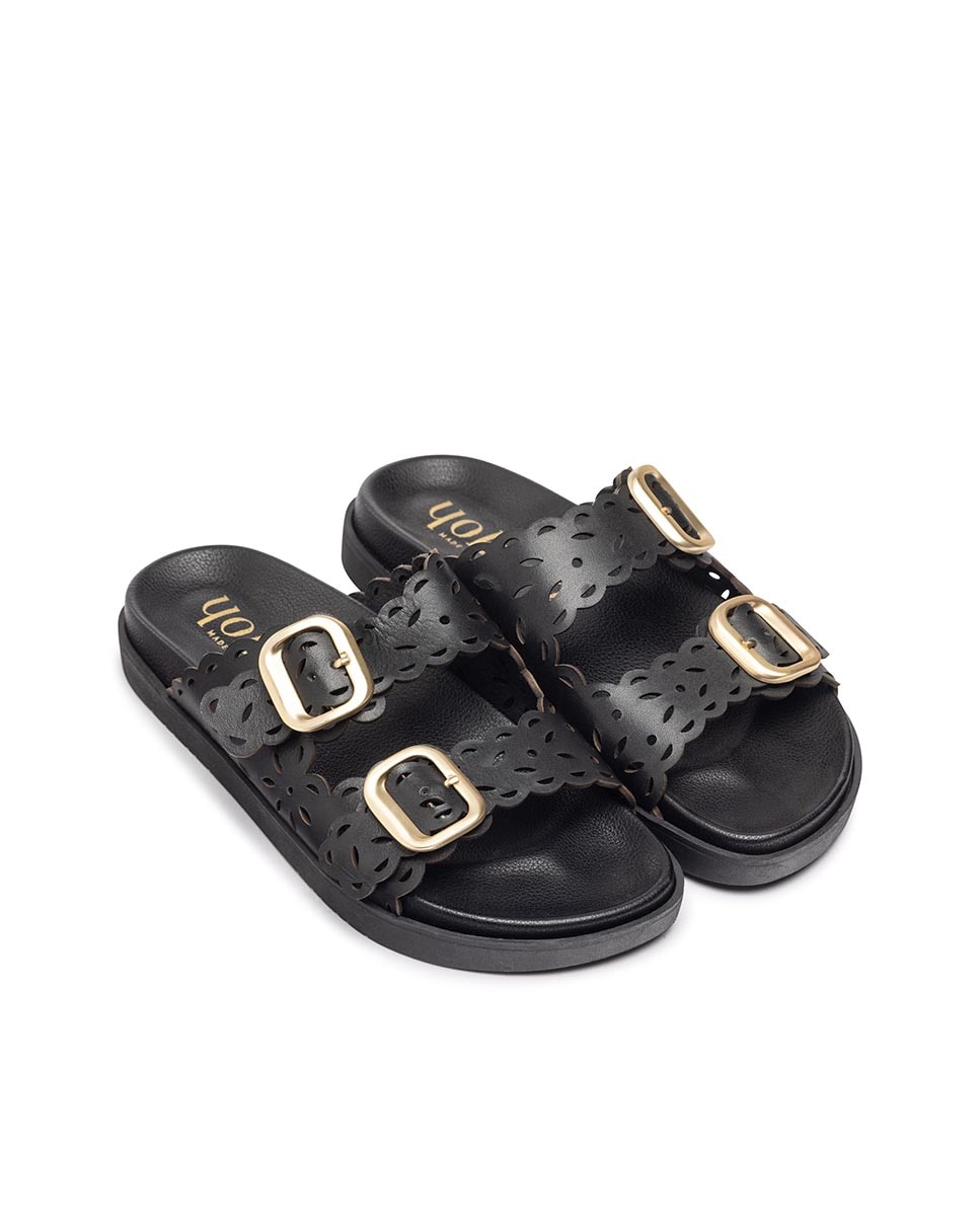 Sandalias planas de mujer de piel - Yokono - Negro Negro-3
