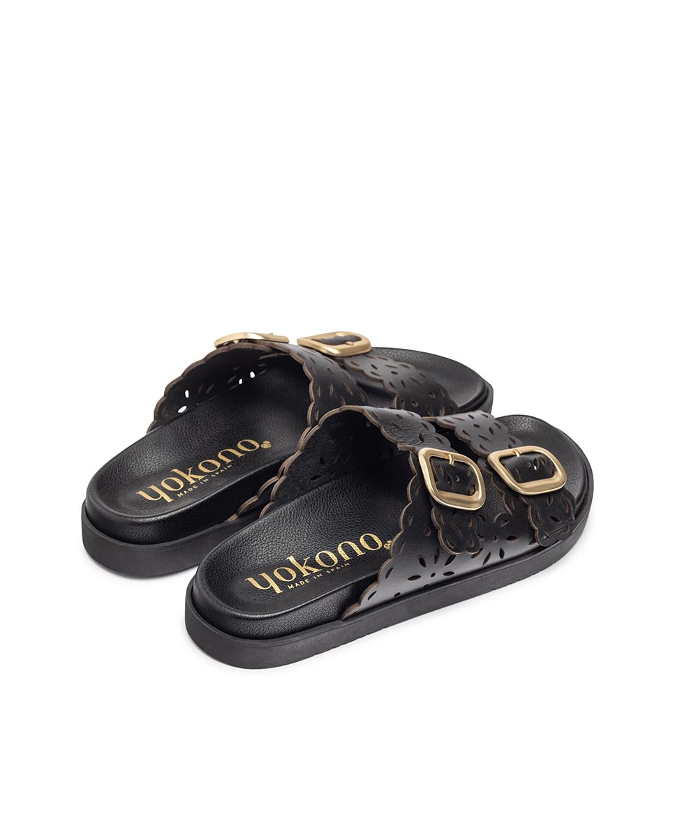 Sandalias planas de mujer de piel - Yokono - Negro Negro-5