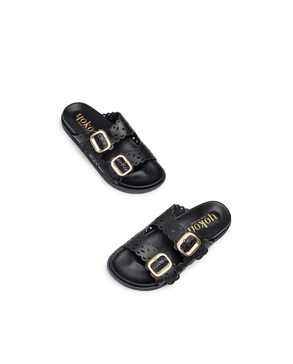 Sandalias planas de mujer de piel - Yokono - Negro Negro-2