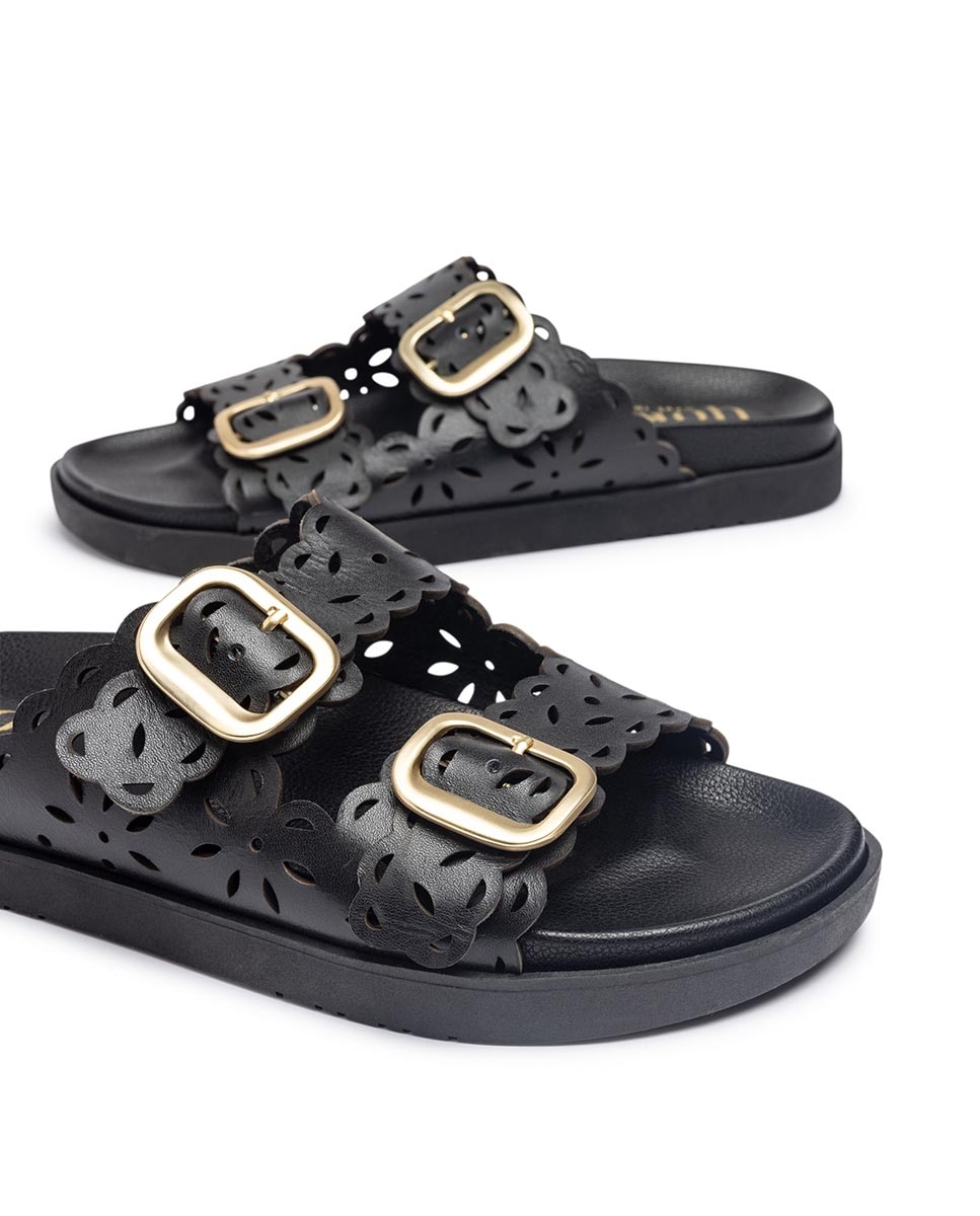 Sandalias planas de mujer de piel - Yokono - Negro Negro-6
