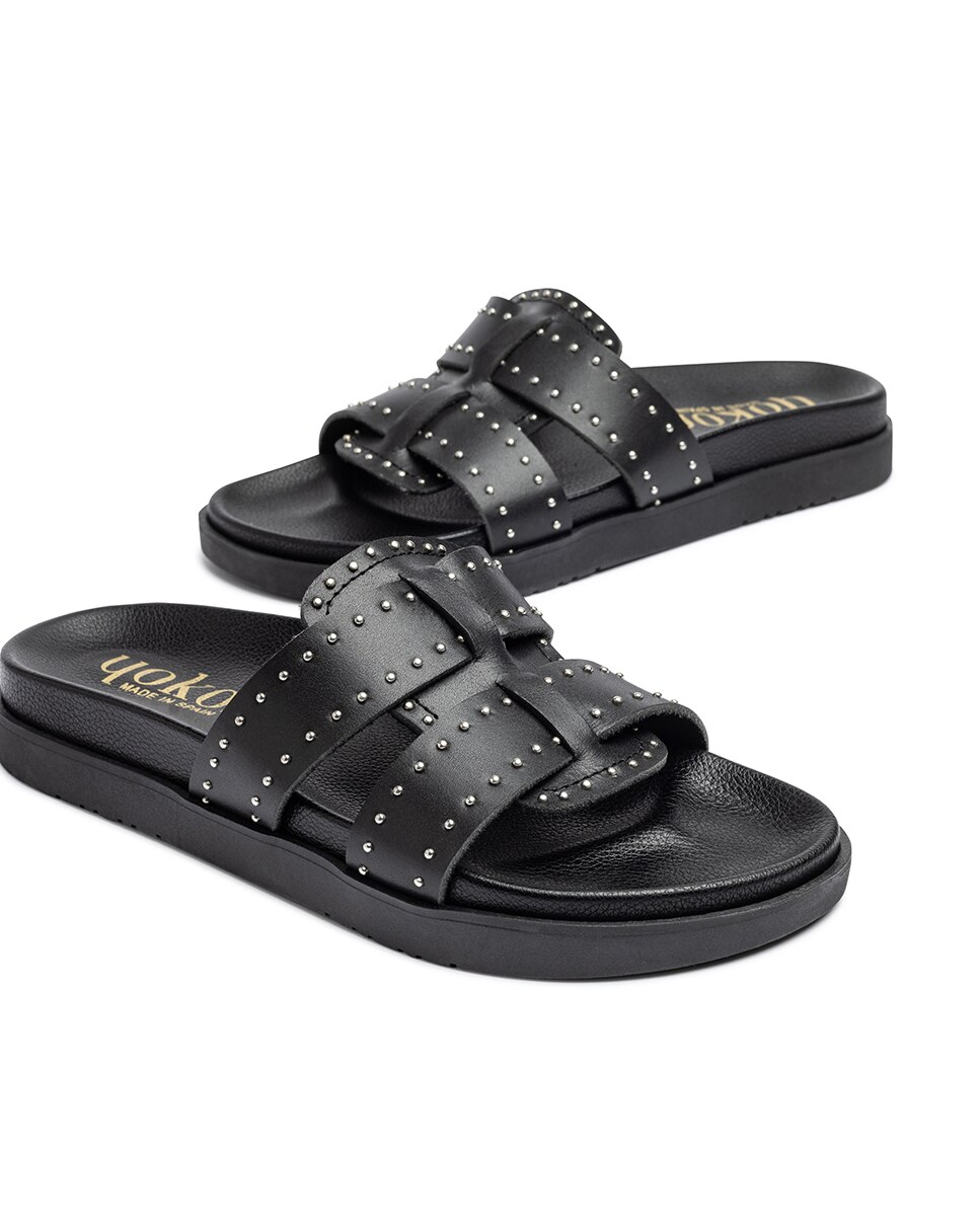 Sandalias planas de mujer de piel - Yokono - Negro Negro-6