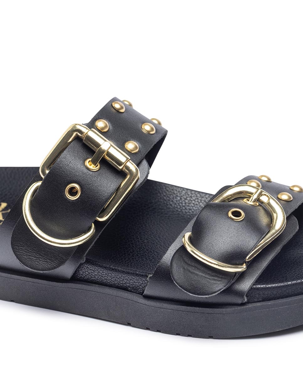 Sandalias planas de mujer de piel - Yokono - Negro Negro-3