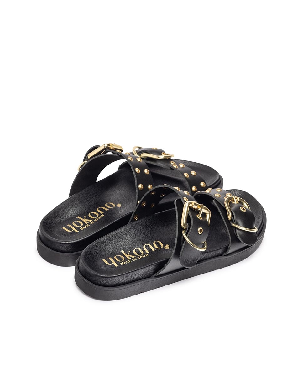 Sandalias planas de mujer de piel - Yokono - Negro Negro-4
