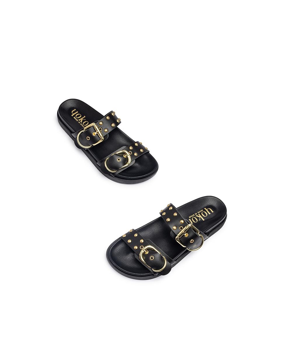Sandalias planas de mujer de piel - Yokono - Negro Negro-5