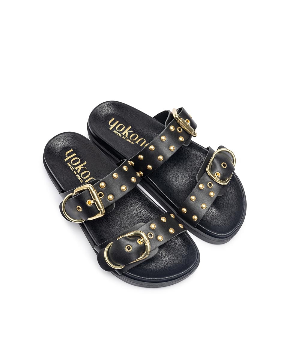 Sandalias planas de mujer de piel - Yokono - Negro Negro-6