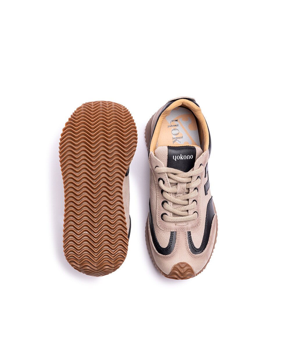 Zapatillas de mujer de piel - Yokono - Beige Beige-5