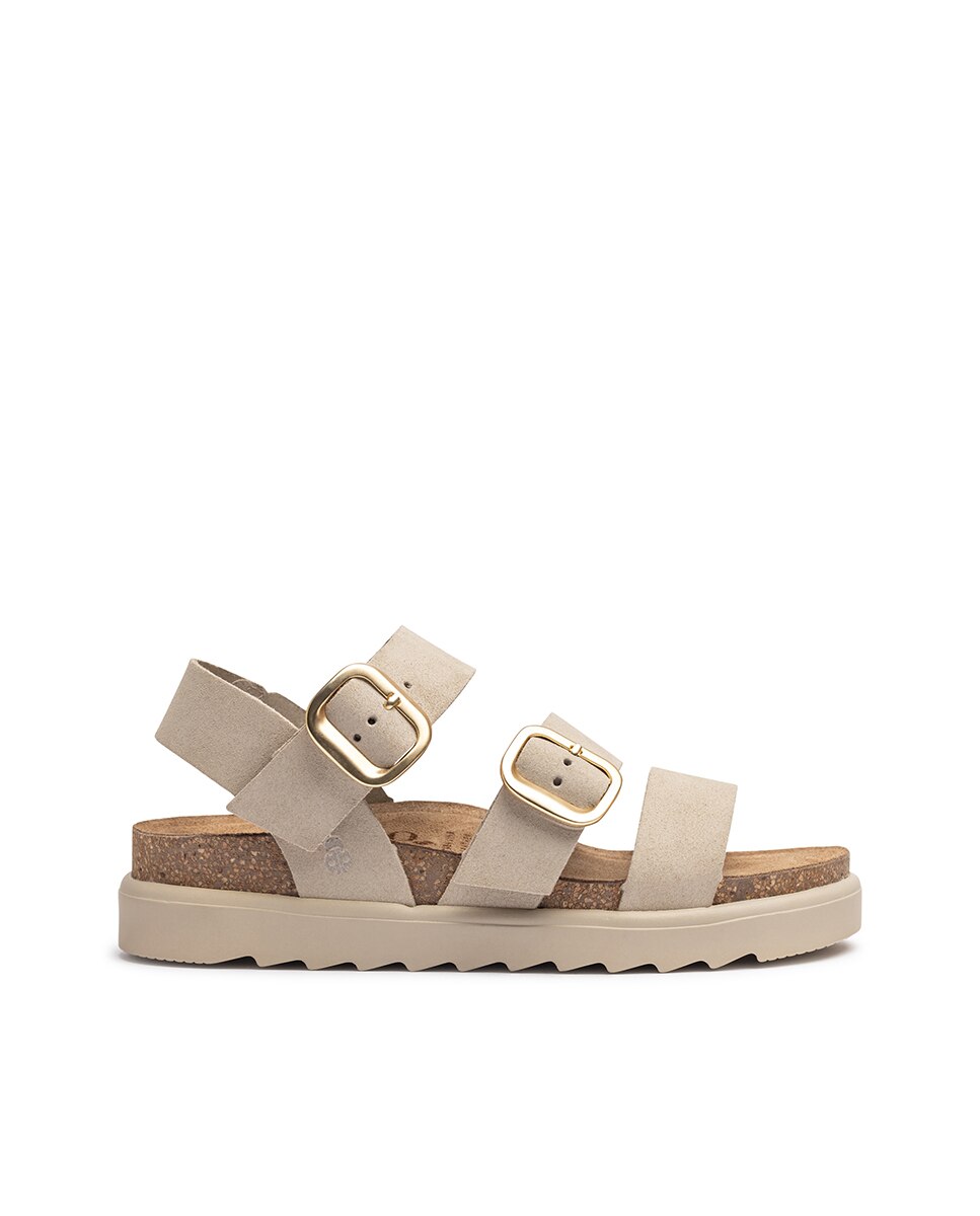 Sandalias planas de mujer de piel - Beige Beige-1