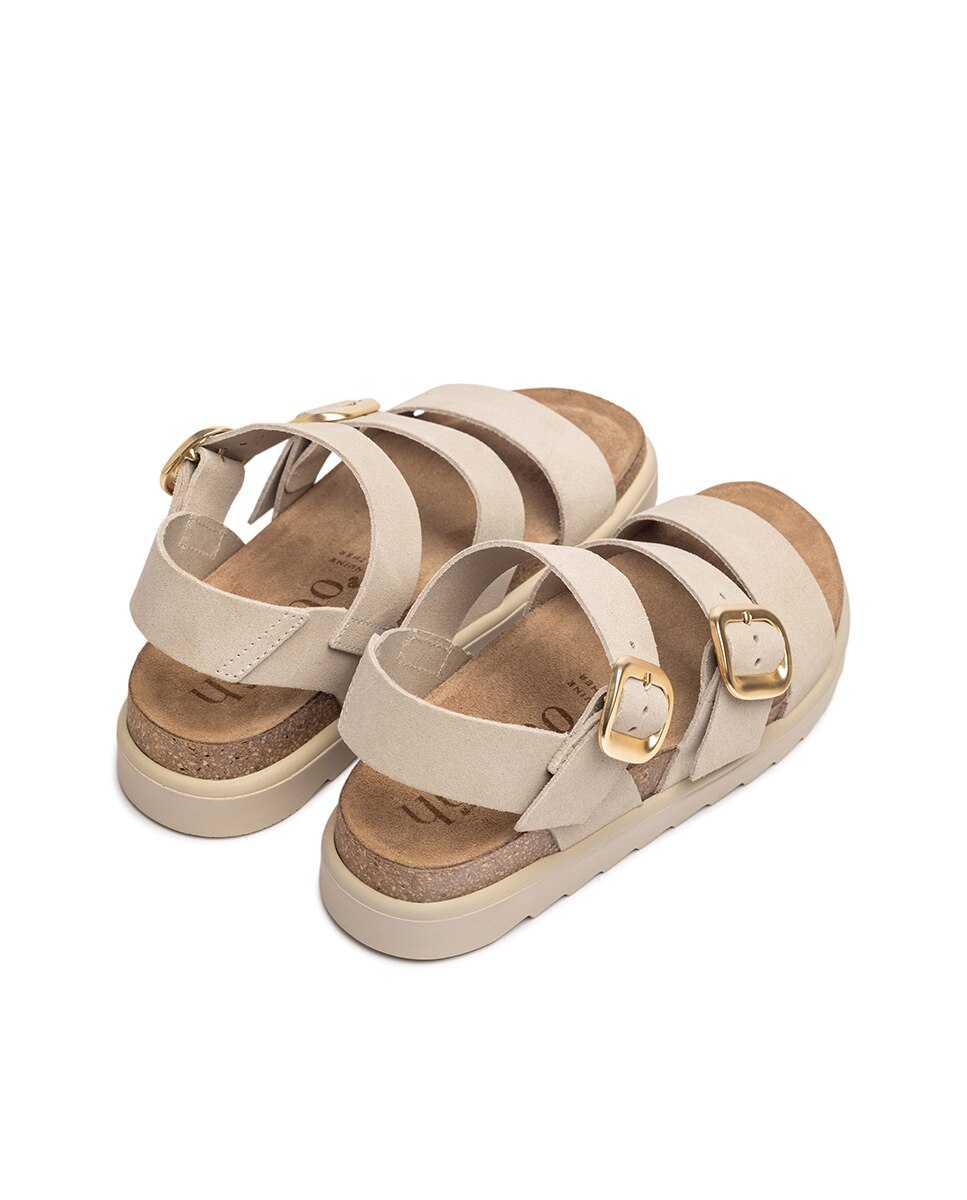Sandalias planas de mujer de piel - Beige Beige-3