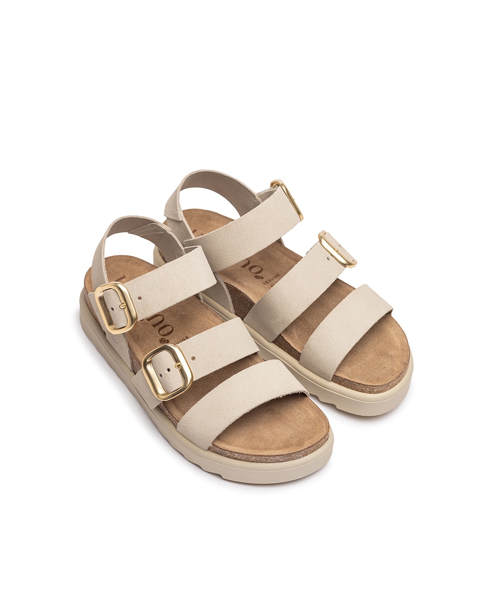 Sandalias planas de mujer de piel - Beige Beige-4