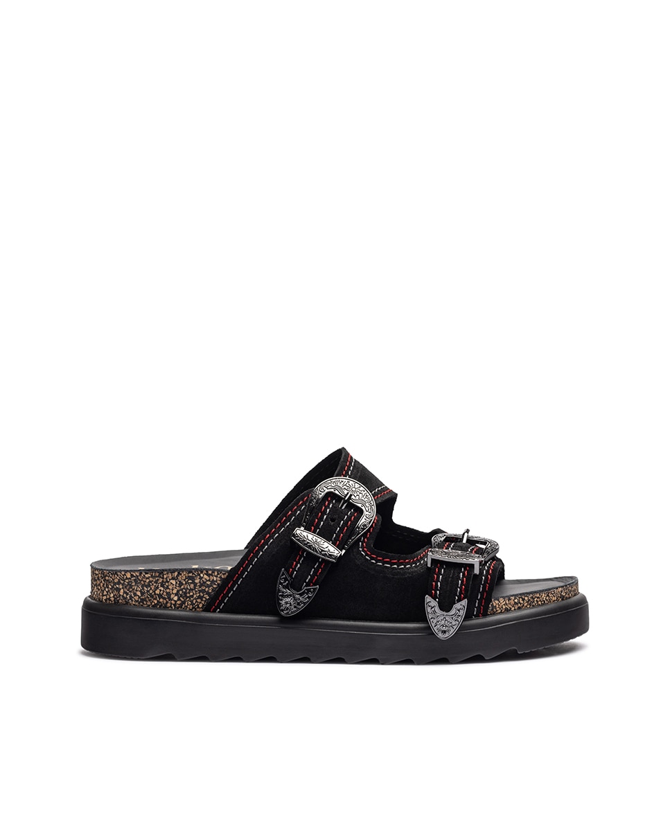 Sandalias planas de mujer de piel - Yokono - Negro Negro-1