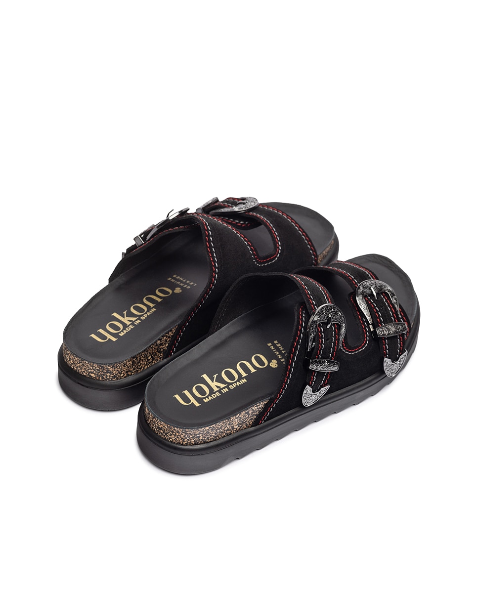 Sandalias planas de mujer de piel - Yokono - Negro Negro-3