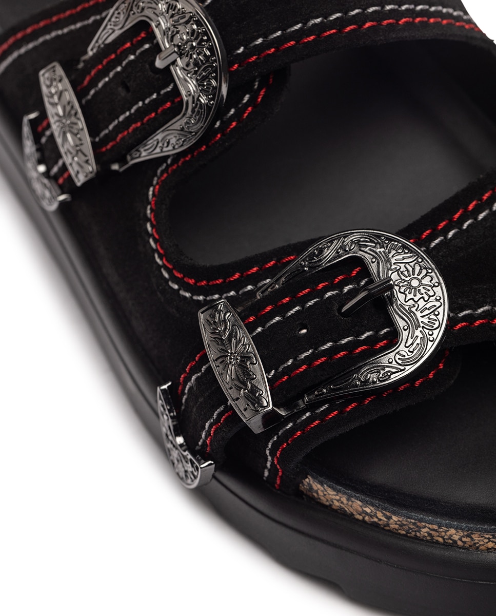 Sandalias planas de mujer de piel - Yokono - Negro Negro-5
