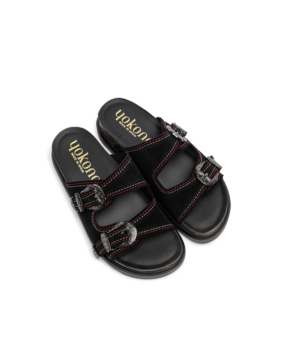 Sandalias planas de mujer de piel - Yokono - Negro Negro-6
