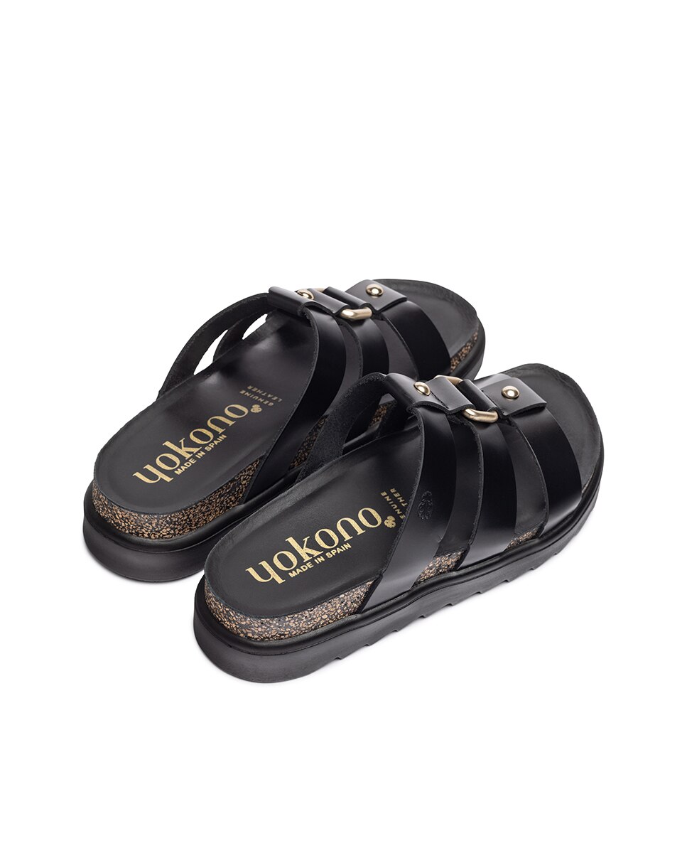 Sandalias planas de mujer de piel - Yokono - Negro Negro-3