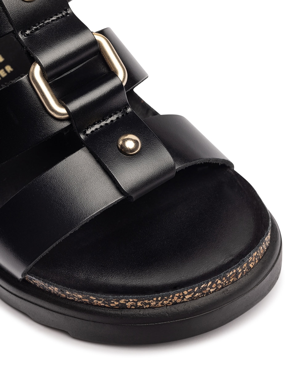 Sandalias planas de mujer de piel - Yokono - Negro Negro-5