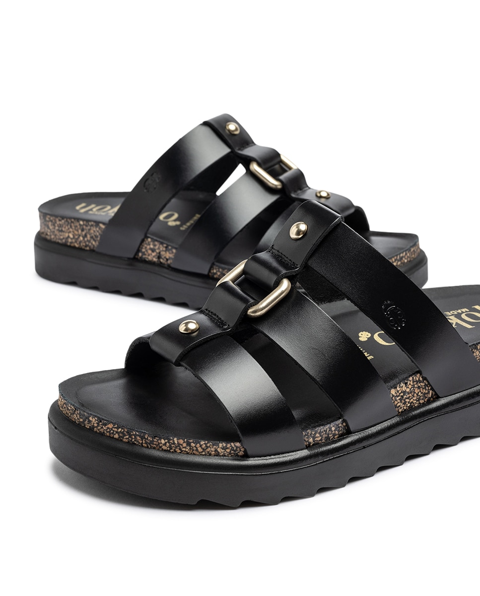 Sandalias planas de mujer de piel - Yokono - Negro Negro-6