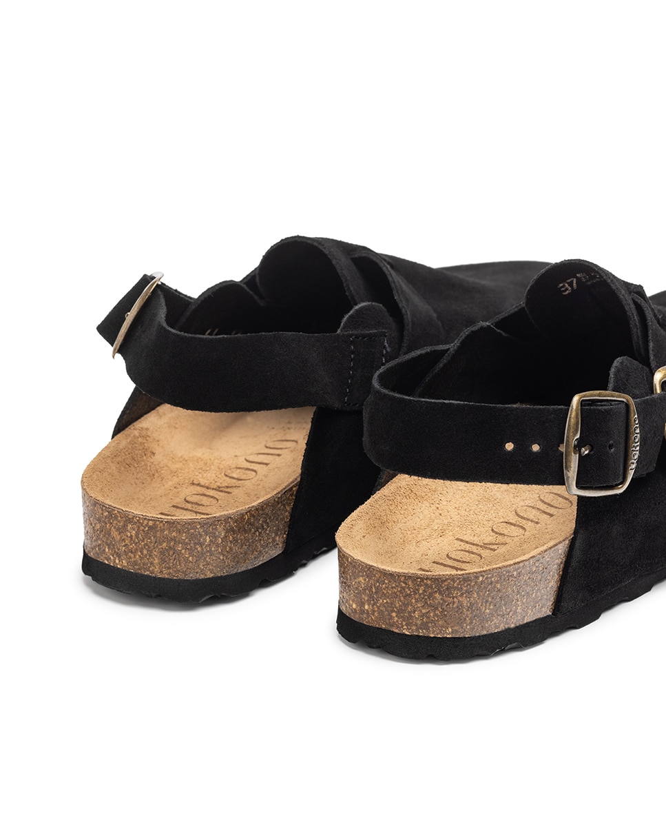 Zuecos planos de mujer de piel - Yokono - Negro Negro-3