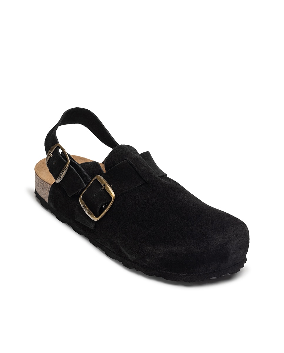 Zuecos planos de mujer de piel - Yokono - Negro Negro-2