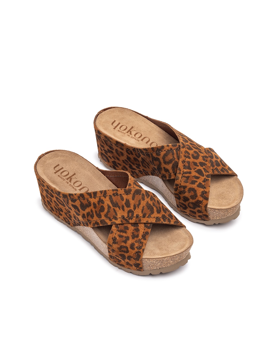 Sandalias de cuña de mujer de piel - Yokono - Estampado Estampado-4